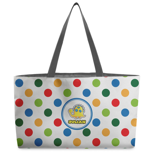 Custom Dots & Dinosaur Beach Totes Bag - w/ Black Handles (Personalized)