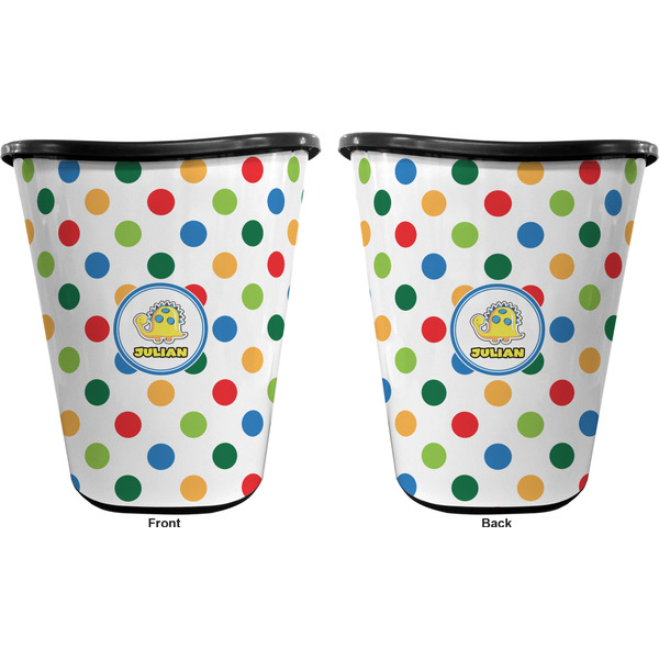 Dots & Dinosaur Trash Can Black - Front and Back - Apvl