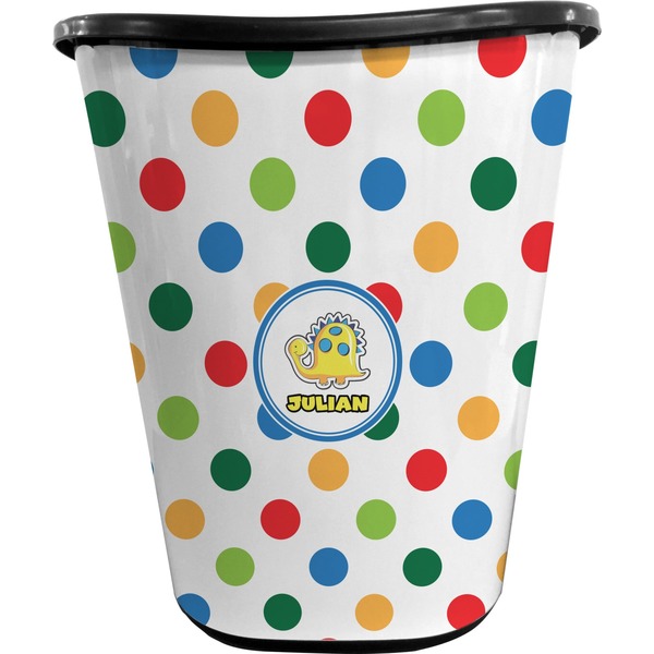 Dots & Dinosaur Personalized Trash Can (Black)