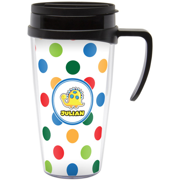 Custom Dots & Dinosaur Acrylic Travel Mug with Handle (Personalized)