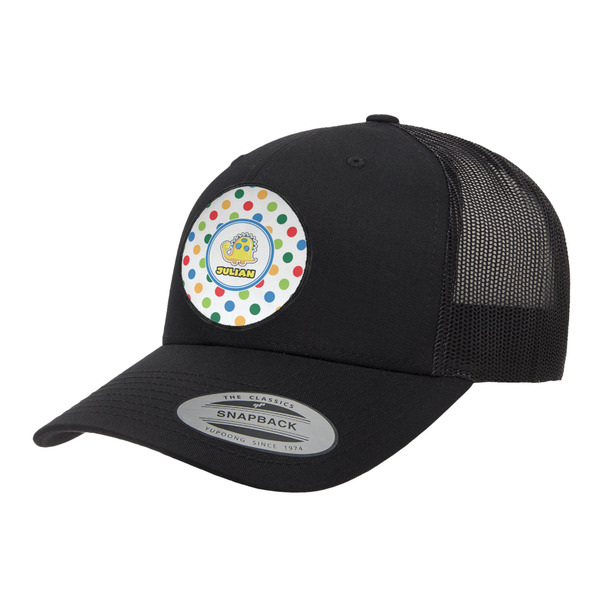 Custom Dots & Dinosaur Trucker Hat - Black (Personalized)