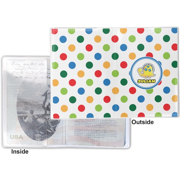 Dots & Dinosaur Vinyl Passport Holder - Flat Front and Back