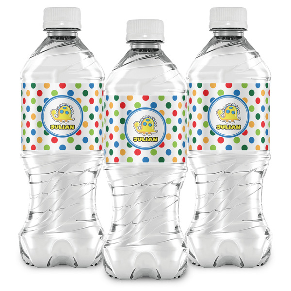 Dots & Dinosaur Water Bottle Labels - Front View