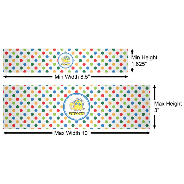 Dots & Dinosaur Water Bottle Labels w/ Dimensions