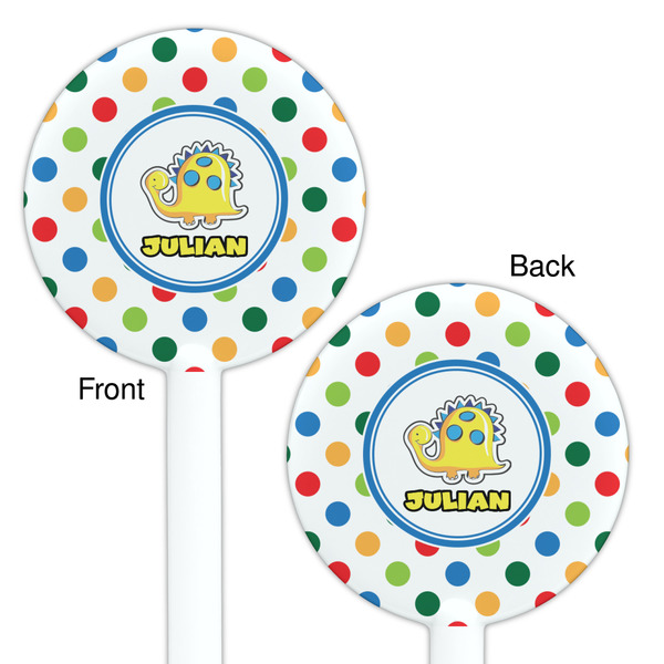 Dots & Dinosaur White Plastic 5.5" Stir Stick - Double Sided - Round - Front & Back