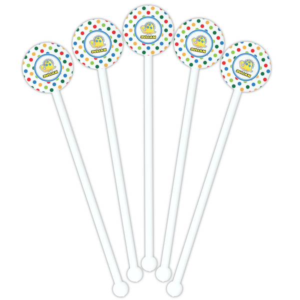Dots & Dinosaur White Plastic 5.5" Stir Stick - Fan View