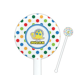 Dots & Dinosaur 5.5" Round Plastic Stir Sticks - White - Single Sided (Personalized)