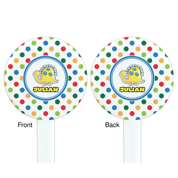 Dots & Dinosaur White Plastic 7" Stir Stick - Double Sided - Round - Front & Back