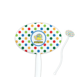 Dots & Dinosaur 7" Oval Plastic Stir Sticks - White - Double Sided (Personalized)