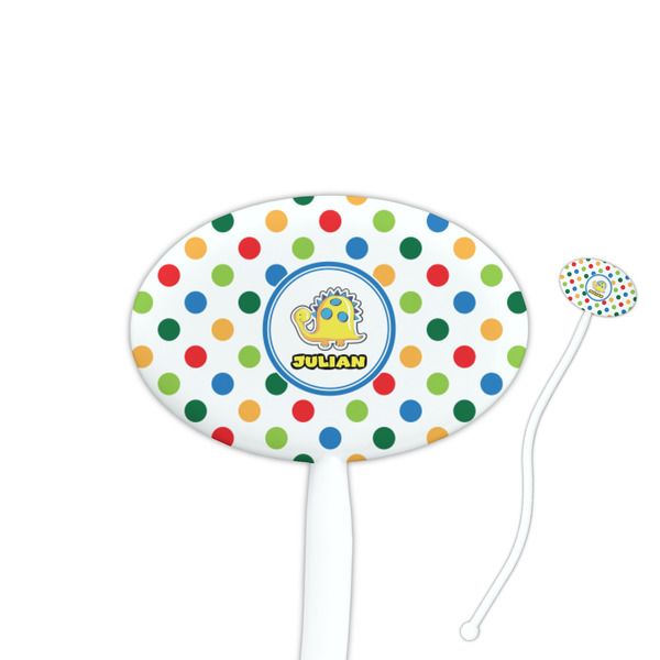 Custom Dots & Dinosaur 7" Oval Plastic Stir Sticks - White - Double Sided (Personalized)