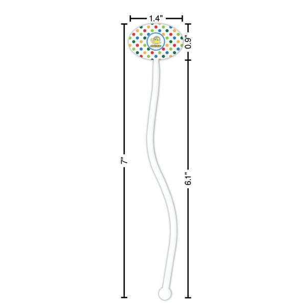 Dots & Dinosaur White Plastic 7" Stir Stick - Oval - Dimensions
