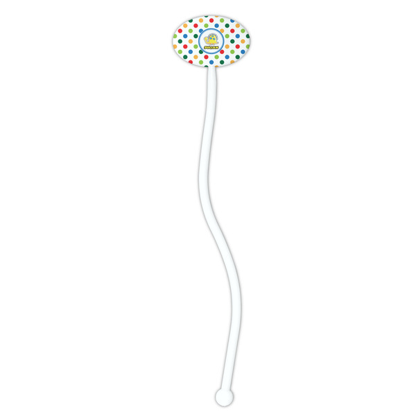 Dots & Dinosaur White Plastic 7" Stir Stick - Oval - Single Stick
