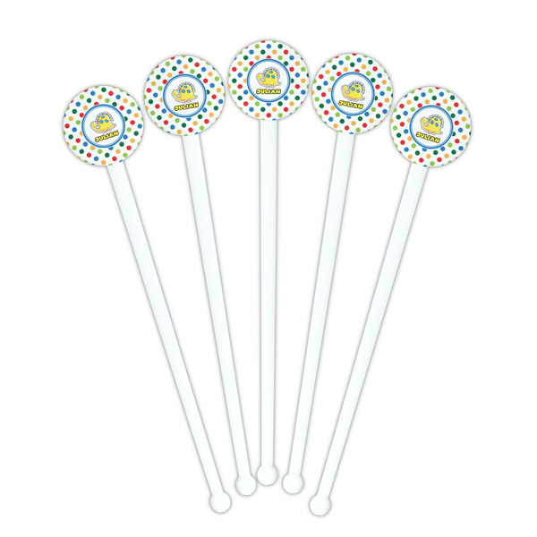 Dots & Dinosaur White Plastic 7" Stir Stick - Round - Fan View