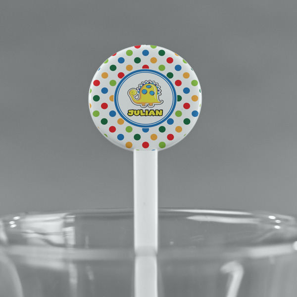 Dots & Dinosaur White Plastic 7" Stir Stick - Round - Main