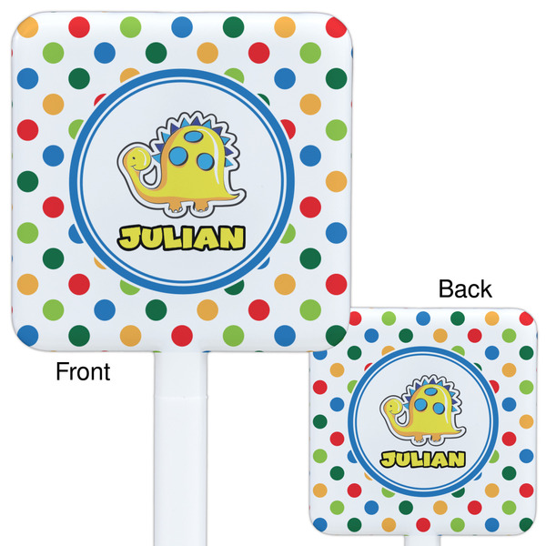 Dots & Dinosaur White Plastic Stir Stick - Double Sided - Approval