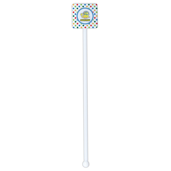Dots & Dinosaur White Plastic Stir Stick - Double Sided - Square - Single Stick