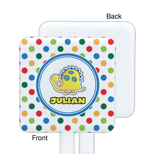 Dots & Dinosaur White Plastic Stir Stick - Single Sided - Square - Approval