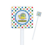 Dots & Dinosaur Square Plastic Stir Sticks (Personalized)