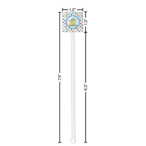 Dots & Dinosaur White Plastic Stir Stick - Square - Dimensions