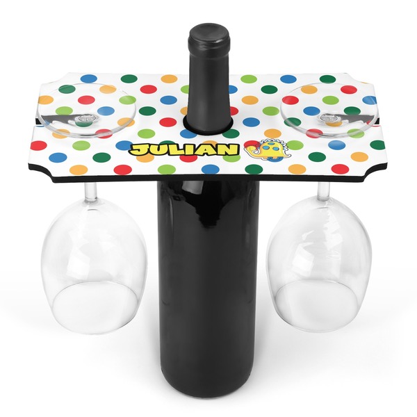 Custom Dots & Dinosaur Wine Bottle & Glass Holder (Personalized)