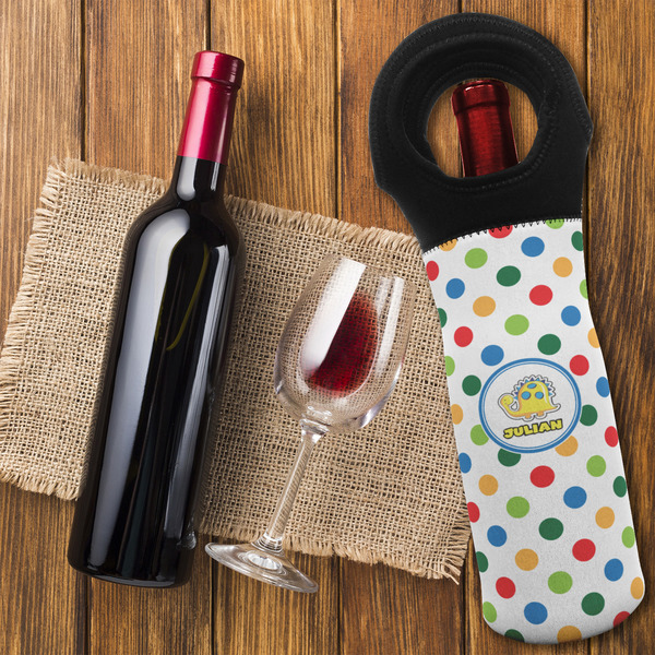 Dots & Dinosaur Wine Tote Bag - FLATLAY