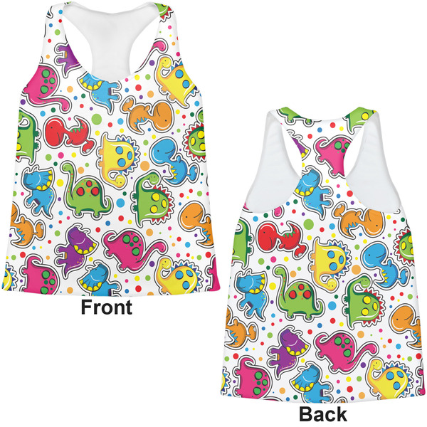 Dots & Dinosaur Womens Racerback Tank Tops - Medium - Front and Back