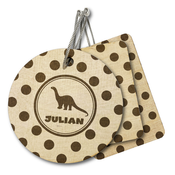 Custom Dots & Dinosaur Wood Luggage Tag (Personalized)