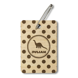 Dots & Dinosaur Wood Luggage Tag - Rectangle (Personalized)