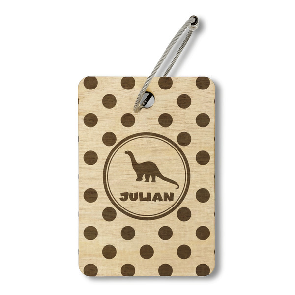 Custom Dots & Dinosaur Wood Luggage Tag - Rectangle (Personalized)