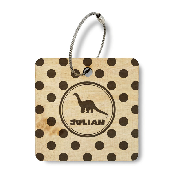 Custom Dots & Dinosaur Wood Luggage Tag - Square (Personalized)
