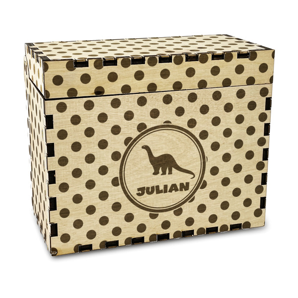 Custom Dots & Dinosaur Wood Recipe Box - Laser Engraved (Personalized)