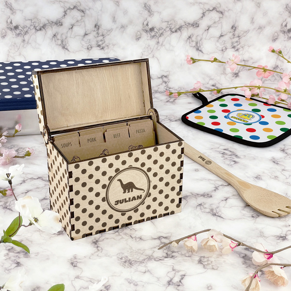 Dots & Dinosaur Wood Recipe Boxes - Lifestyle