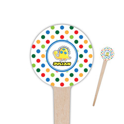 Dots & Dinosaur 4" Round Wooden Food Picks - Single Sided (Personalized)