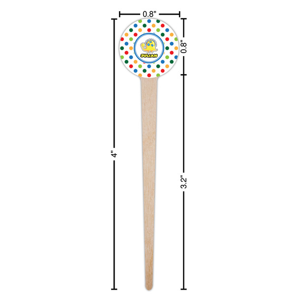 Dots & Dinosaur Wooden 4" Food Pick - Round - Dimensions