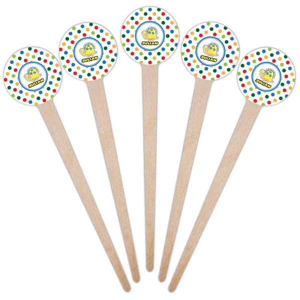 Dots & Dinosaur Wooden 4" Food Pick - Round - Fan View