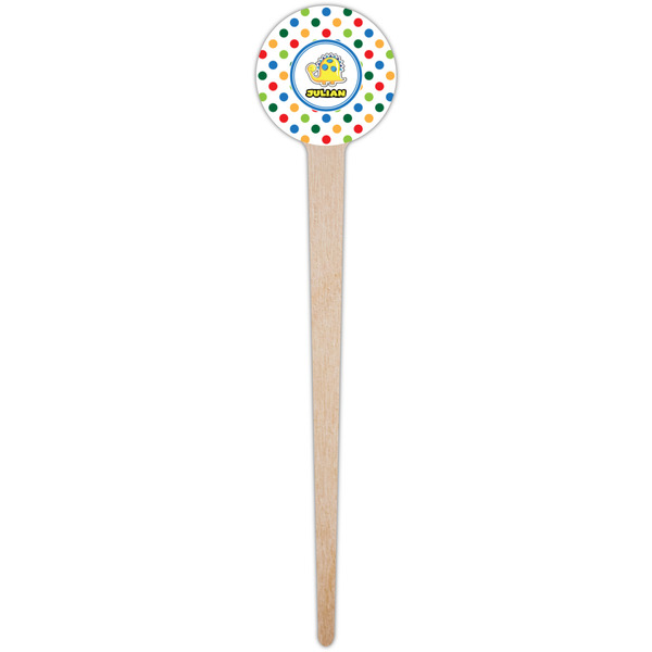 Dots & Dinosaur Wooden 4" Food Pick - Round - Single Pick
