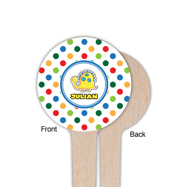 Dots & Dinosaur Wooden 4" Food Pick - Round - Single Sided - Front & Back