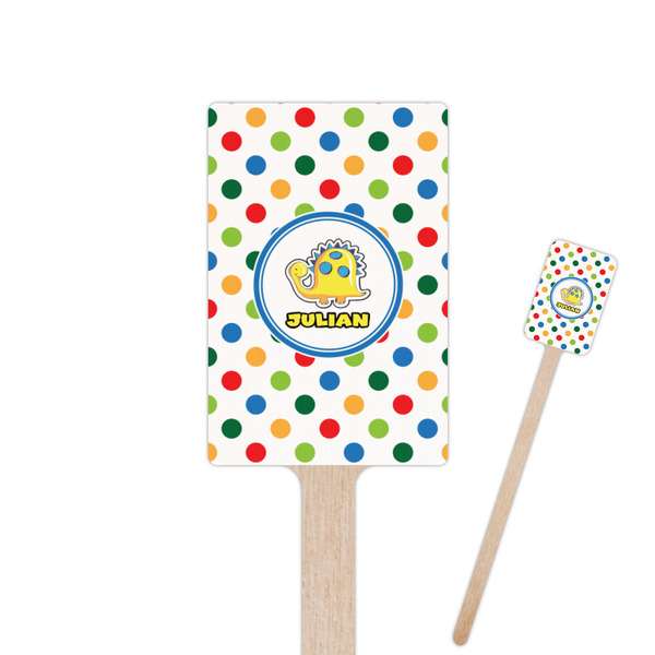 Custom Dots & Dinosaur 6.25" Rectangle Wooden Stir Sticks - Double Sided (Personalized)