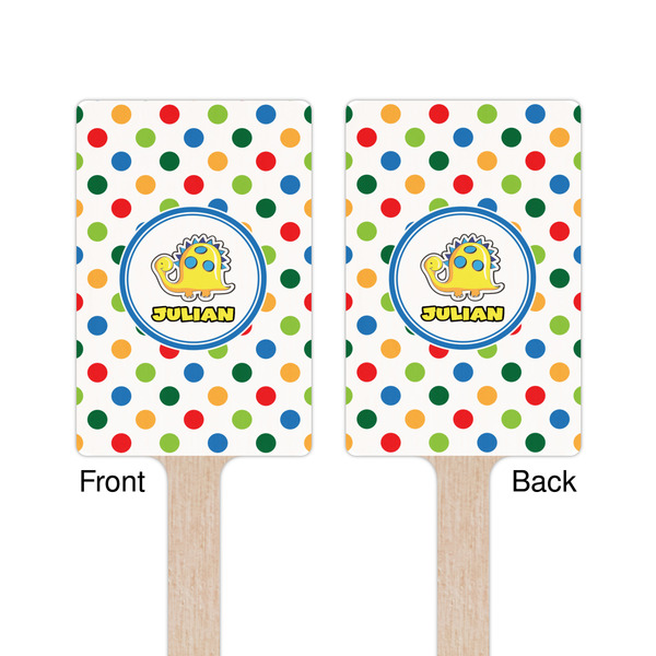 Dots & Dinosaur Wooden 6.25" Stir Stick - Rectangular - Double Sided - Front & Back