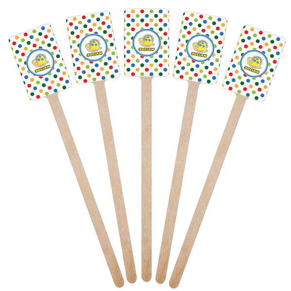 Dots & Dinosaur Wooden 6.25" Stir Stick - Rectangular - Fan View