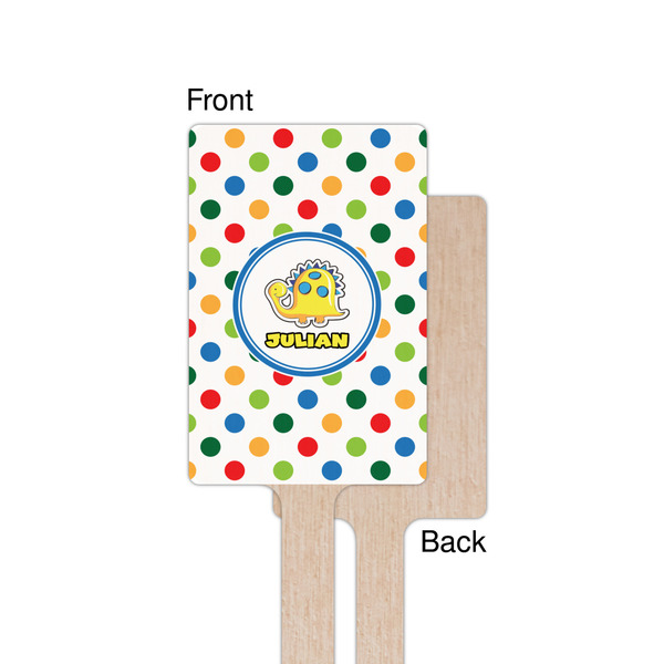 Dots & Dinosaur Wooden 6.25" Stir Stick - Rectangular - Single - Front & Back