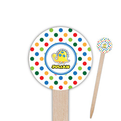 Dots & Dinosaur 6" Round Wooden Food Picks - Single Sided (Personalized)