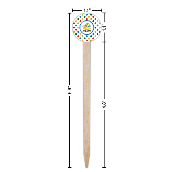 Dots & Dinosaur Wooden 6" Food Pick - Round - Dimensions