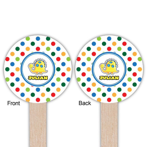 Dots & Dinosaur Wooden 6" Food Pick - Round - Double Sided - Front & Back