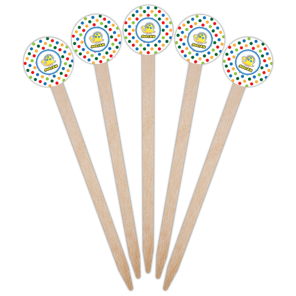 Dots & Dinosaur Wooden 6" Food Pick - Round - Fan View