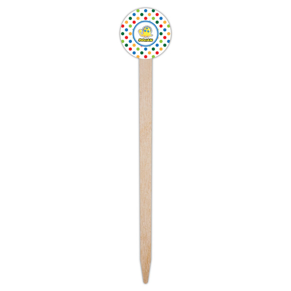 Dots & Dinosaur Wooden 6" Food Pick - Round - Single Pick