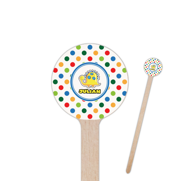 Custom Dots & Dinosaur Round Wooden Stir Sticks (Personalized)