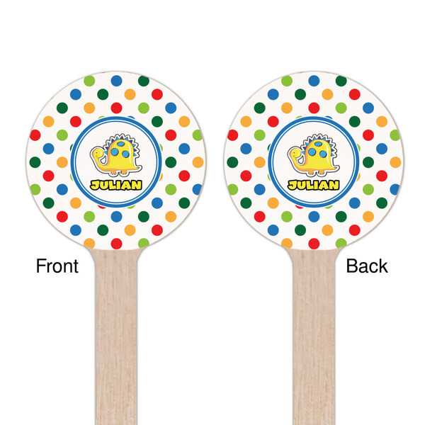 Dots & Dinosaur Wooden 6" Stir Stick - Round - Double Sided - Front & Back