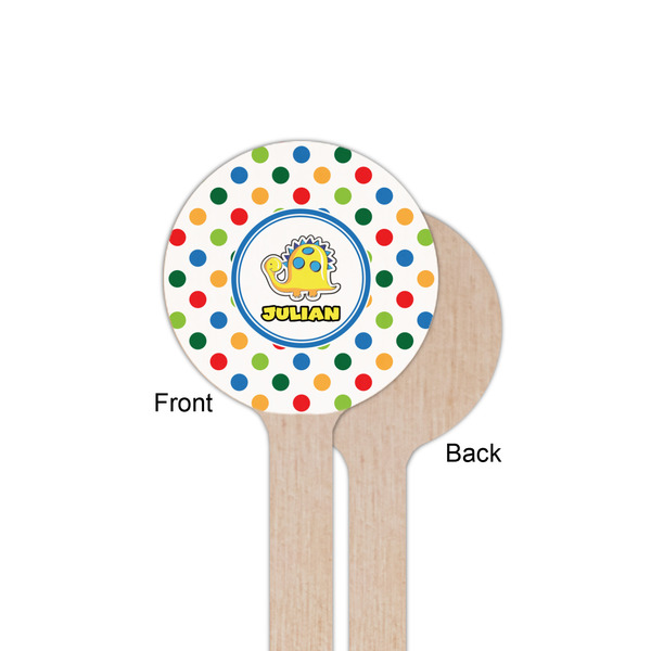Dots & Dinosaur Wooden 6" Stir Stick - Round - Single Sided - Front & Back