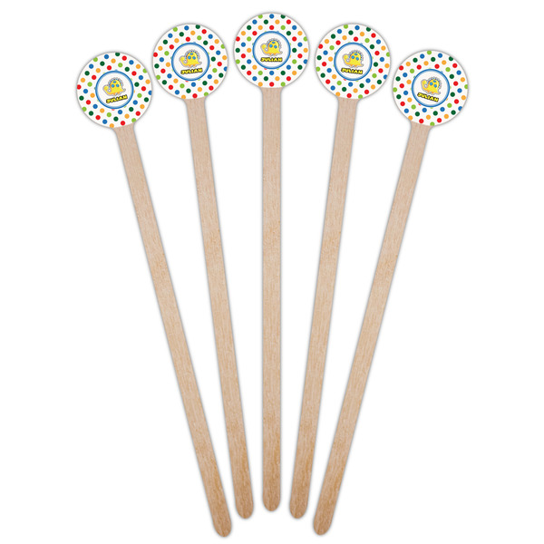 Dots & Dinosaur Wooden 7.5" Stir Stick - Round - Fan View